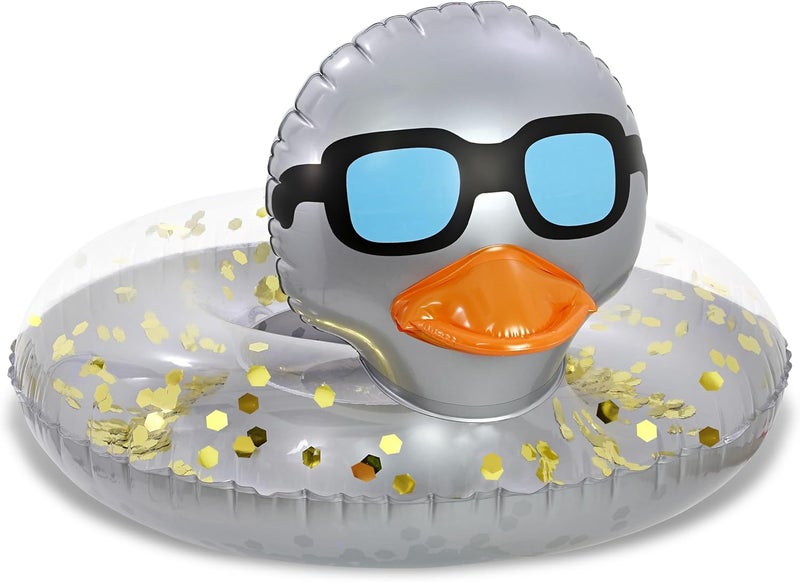 POZA Inflatable Duck Pool Float Tube- Heavy Duty Vinyl UV Resistant Confetti Pool Duck Floatie, Animal Pool Float Swim Ring Pool Inflatables for Kids and Adults for Beach, Party, Vacation - Image 1